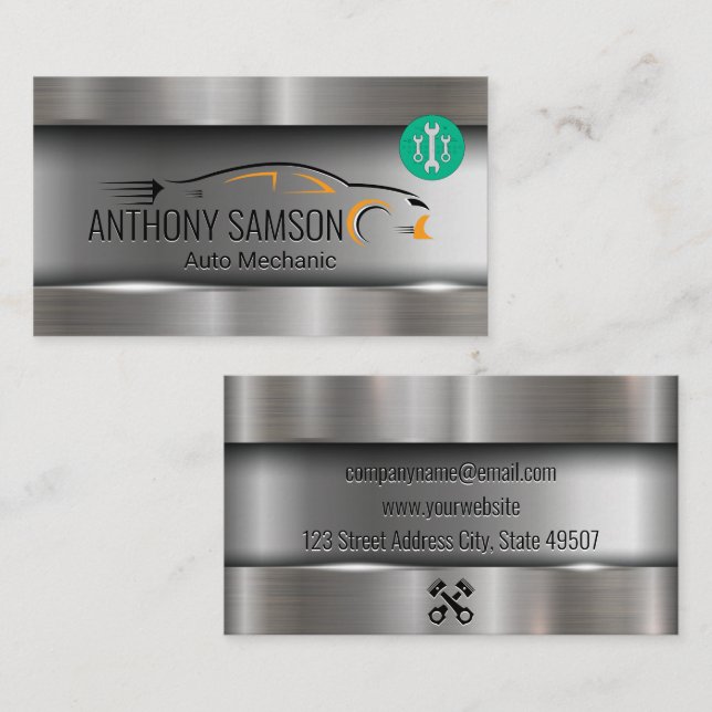 Car Logo | Wrench Logo | Metal Business Card (Front/Back)
