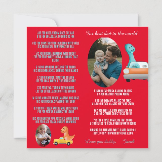 car loving daddy boy for dad editable cute thank you card (Front)
