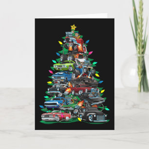 Car Madness Christmas Tree! Muscle Cars And Hotrod Card