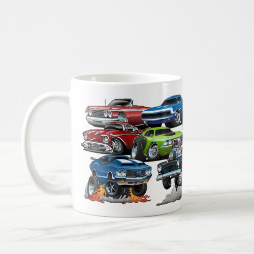 Car Madness Muscle Cars and Hot Rods Cartoon Coffee Mug