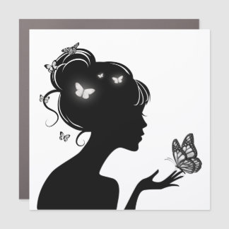 Car Magnet White Butterfly Woman