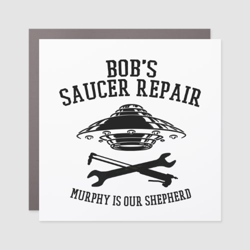 Car magnet with Bobs Saucer Repair  logo