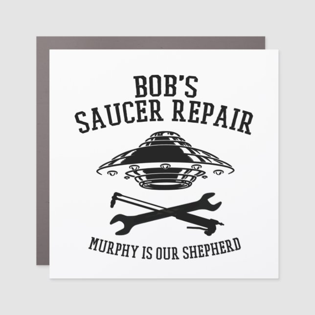 Car magnet with Bob's Saucer Repair  logo (Front)