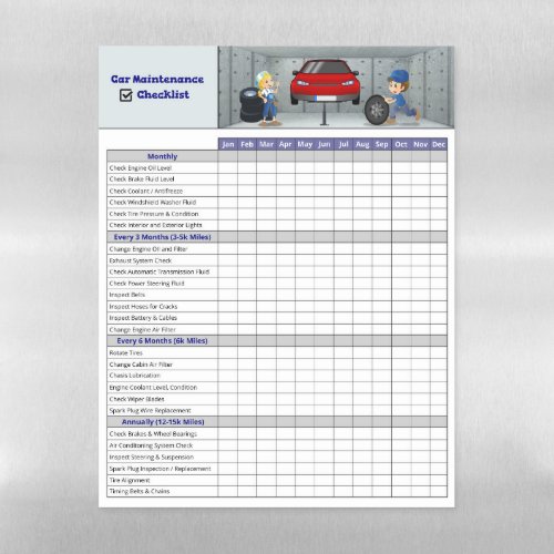 Car Maintenance Checklist Magnetic Dry Erase Sheet