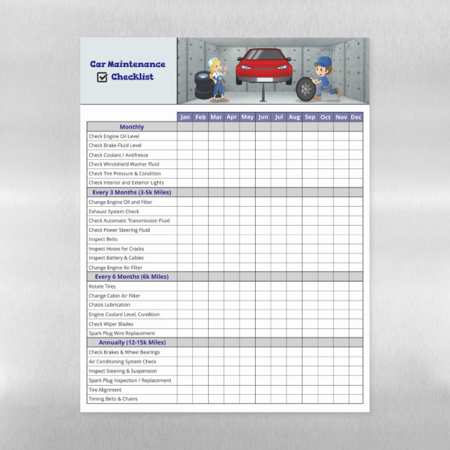 Car Maintenance Checklist Magnetic Dry Erase Sheet (Vertical)