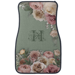 Car Mat Victorian Florals Sage Green