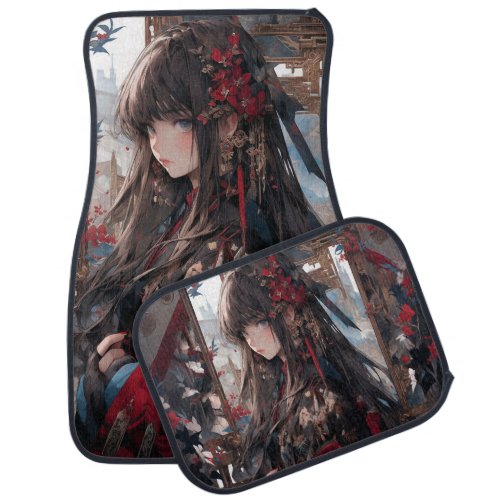 Car Mats Anime Woman Black Hair  Car Floor Mat