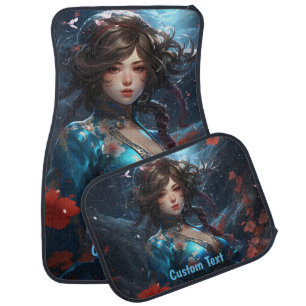 Car Mats, Anime Woman, Blue Kimono Car Floor Mat