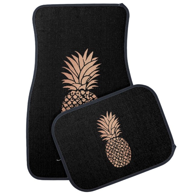 Car Mats - Pineapple Personalized Name Rose Gold (Set)