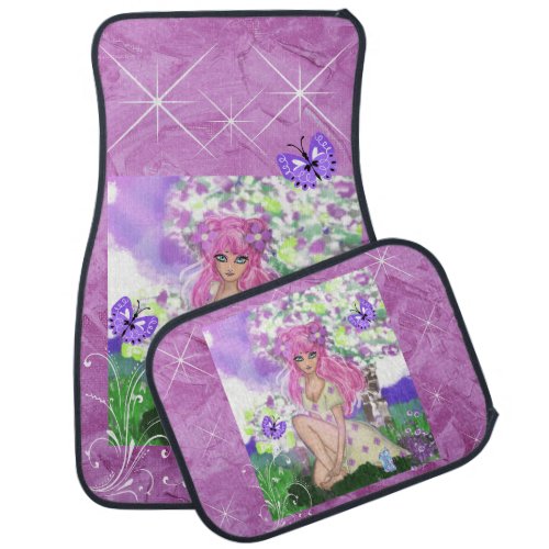 Car Mats Young Girl Trendy with Purple Flowers