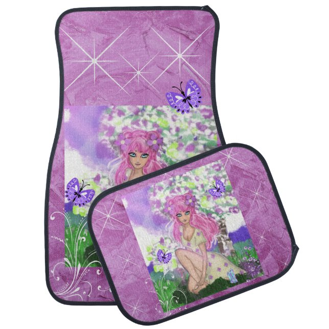 Car Mats Young Girl Trendy with Purple Flowers (Set)