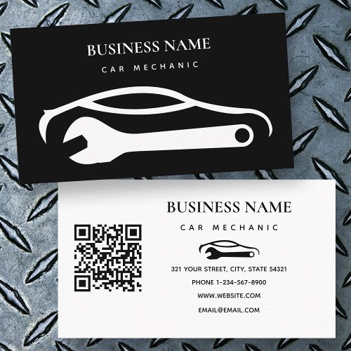 Car Mechanic Auto Repair Shop Machinist Black Business Card
