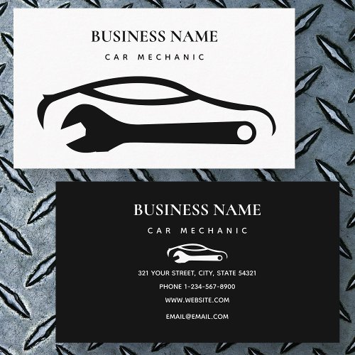 Car Mechanic Auto Repair Shop Machinist White Business Card