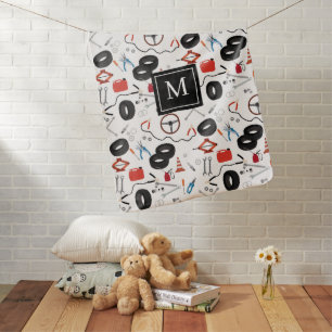 Car Mechanic Automotive Tools Baby Boy Monogram Baby Blanket