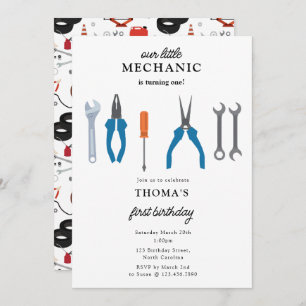 Car Mechanic Automotive Tools Boy First Birthday Invitation