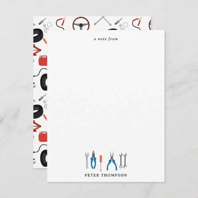 Car Mechanic Automotive Tools Note Card (Front/Back)