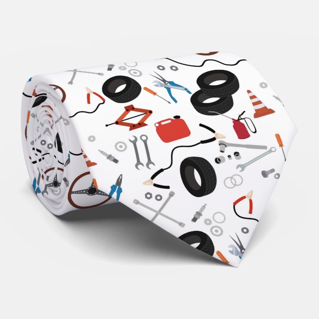Car Mechanic Automotive Tools Theme Neck Tie (Rolled)