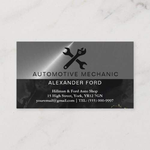 car mechanic copper Metallic Gold shiny steel Business Card