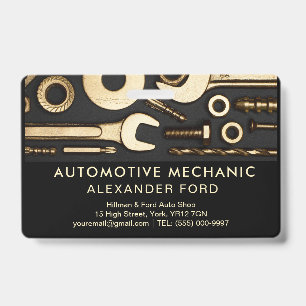 car mechanic garage Metallic gold steel Badge