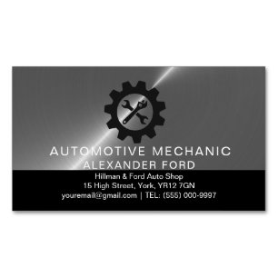 car mechanic garage Metallic silver shiny steel Business Card Magnet