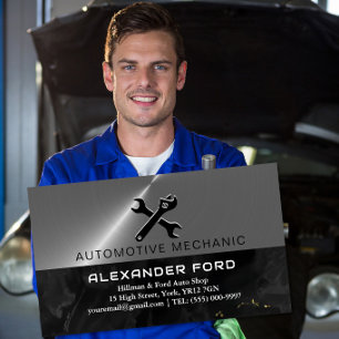 car mechanic garage Metallic silver shiny steel Business Card Magnet