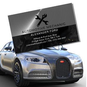 car mechanic garage Metallic silver shiny steel Business Card Magnet