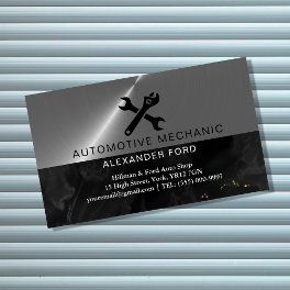 car mechanic garage Metallic silver shiny steel Business Card Magnet