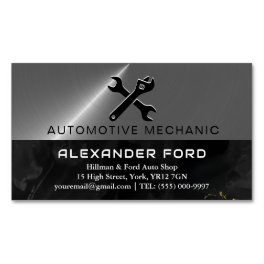 car mechanic garage Metallic silver shiny steel Business Card Magnet