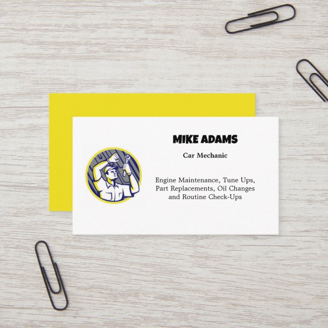 Car Mechanic Services Business Card (Front/Back In Situ)