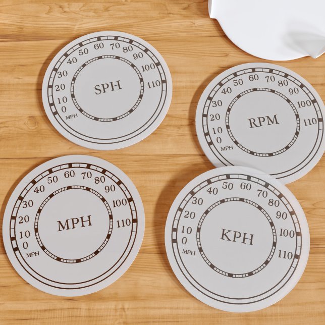 Car MPH Speedometer Rev Counter Coaster Set (Fun coasters for your speedometer loving friends. Add their initials)