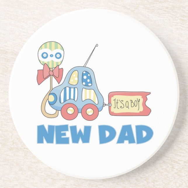 Car New Dad It's a Boy Gifts Sandstone Coaster (Front)