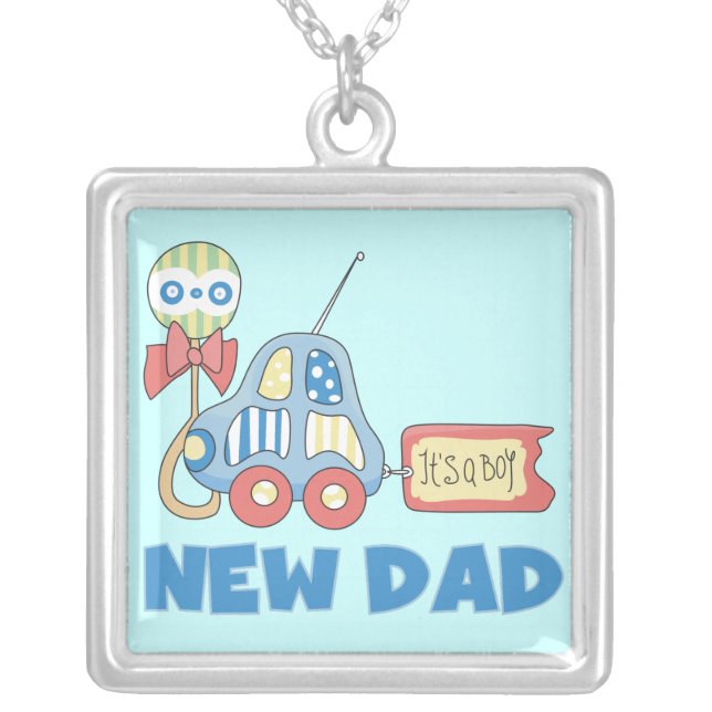 Car New Dad It's a Boy Gifts Silver Plated Necklace (Front)