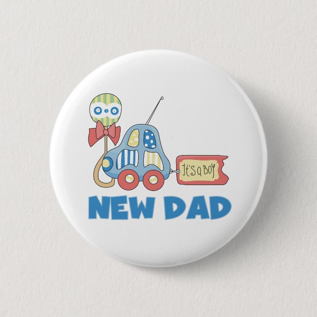 Car New Dad It's a Boy Pinback Button (Front)