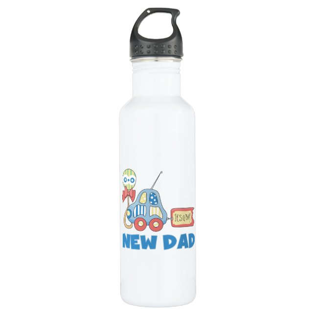 Car New Dad It's a Boy Water Bottle (Front)