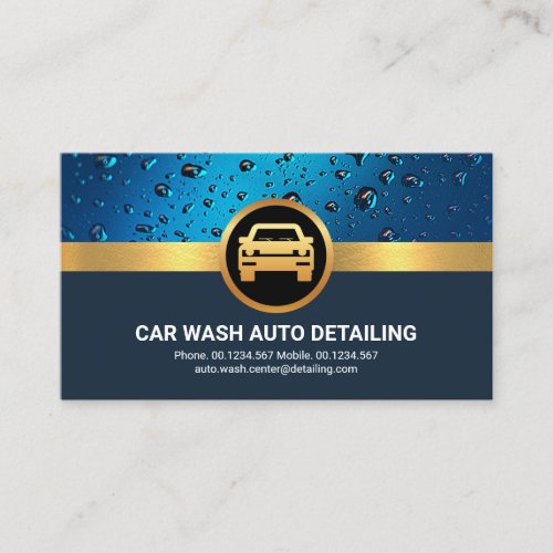 Car On Gold Stripe Blue Water Drop Business Card