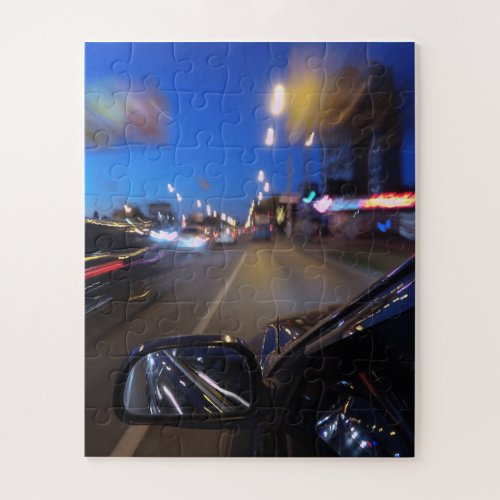 Car on the street of the evening city  jigsaw puzzle