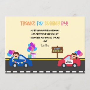 Car Parade Birthday Thank You Card