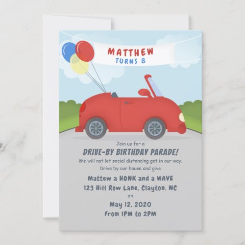 Car Parade Social Distancing Birthday Invitation