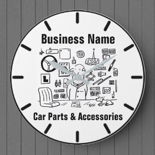 Car Parts & Accessories Cartoon Large Clock