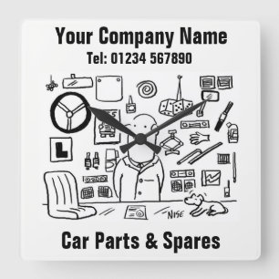 Car Parts & Spares Square Wall Clock
