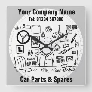 Car Parts & Spares Store Square Wall Clock