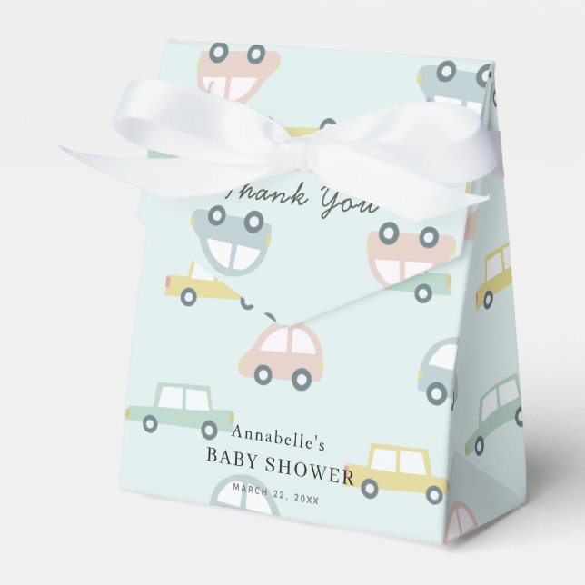 Car Pattern Blue Boy Baby Shower Favor Boxes (Front Side)