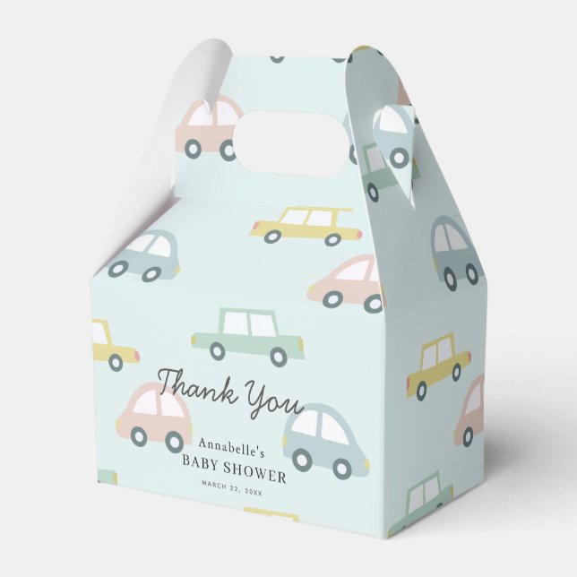 Car Pattern Blue Girl Baby Shower Favor Box (Front Side)