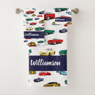 Car Pattern Blue Vehicles Cars Automobile Bath Towel Set