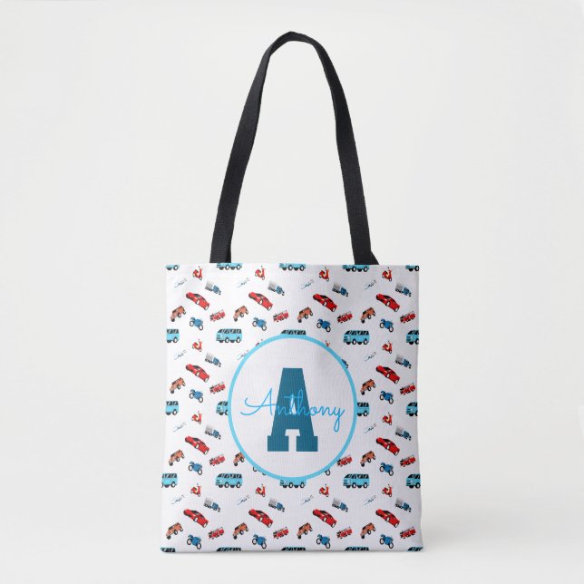 Car pattern boy birthday customized monogram Cute  Tote Bag (Front)