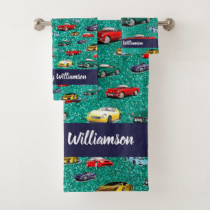 Car Pattern Glitter Vehicles Cars Automobile Bath Towel Set