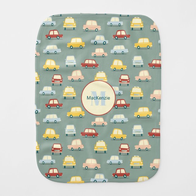 Car Personalized Sage Green Baby Burp Cloth (Front)