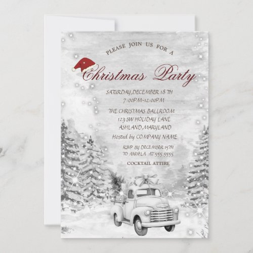 Car Pine Tree Snow Forest Christmas Invitation