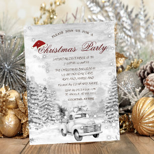 Car Pine Tree Snow Forest Christmas Invitation