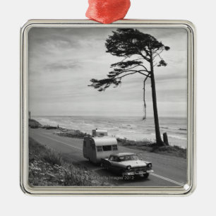 Car Pulling Trailer Metal Ornament